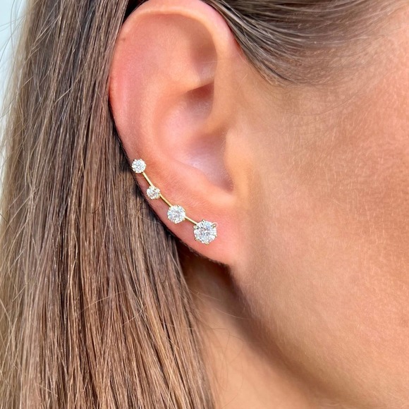 Stardust ear climbers with simulated diamonds - 14K Gold - Picture 1 of 4